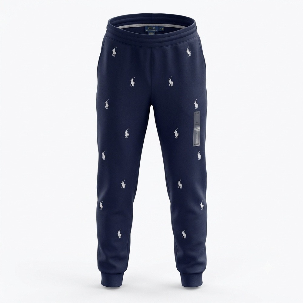 Polo Ralph Lauren Boys Navy All Over Pony Fleece Jogger Sweatpants Size L 14-16